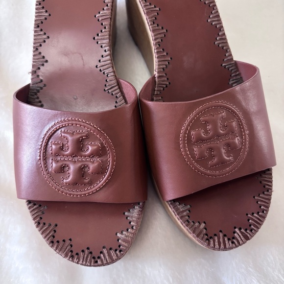 Tory Burch Brown Leather Patty Platform Wedge Sandals Size 7.5 - Picture 4 of 9